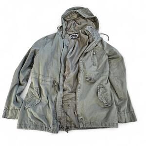 Ambiance khaki green military jacket with multiple pockets, hood and zipper